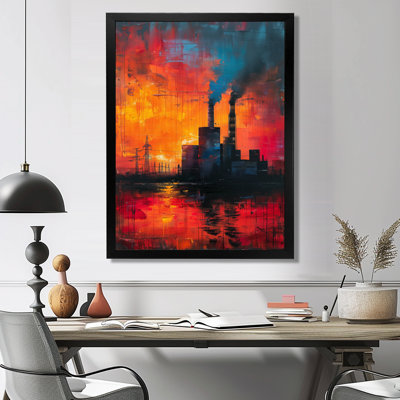 Orange rouge, énergie, montée en puissance de la centrale solaire - centrales électriques, impression d'art mural