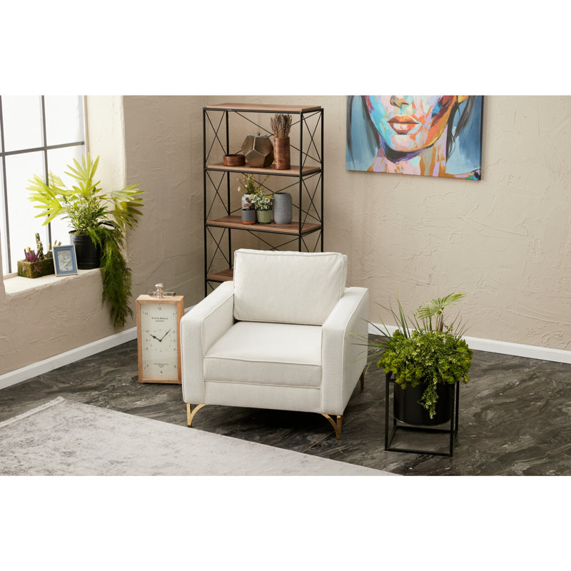 Fauteuil club Darron, 100 % polyester crème, Or
