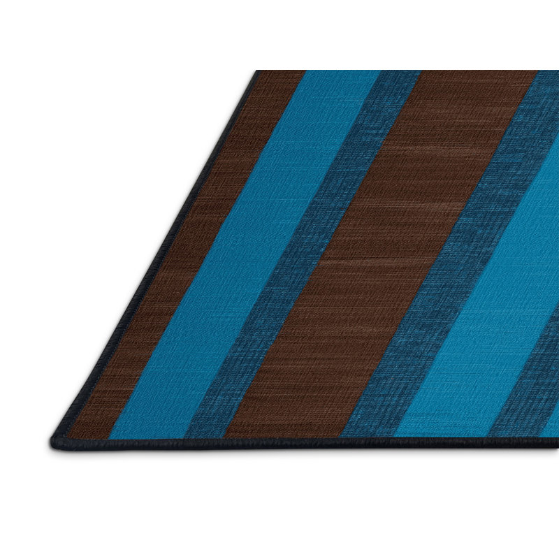 Tapis noir à rayures horizontales lavable à la machine, Carré 7 pi