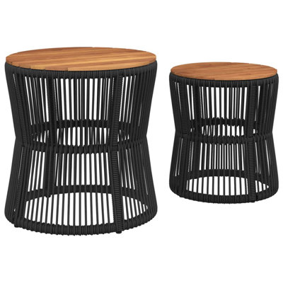 Bay Isle Home™ Patio Side Tables 2 Pcs With Wooden Top Poly Rattan