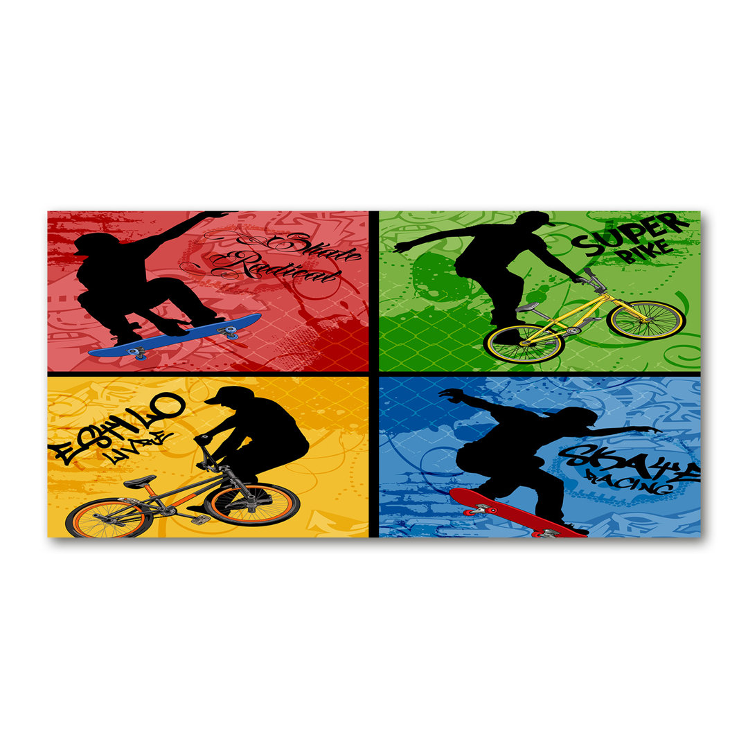 Fahrrad und Skateboard - Kunstdrucke auf Leinwand - Wrapped Canvas