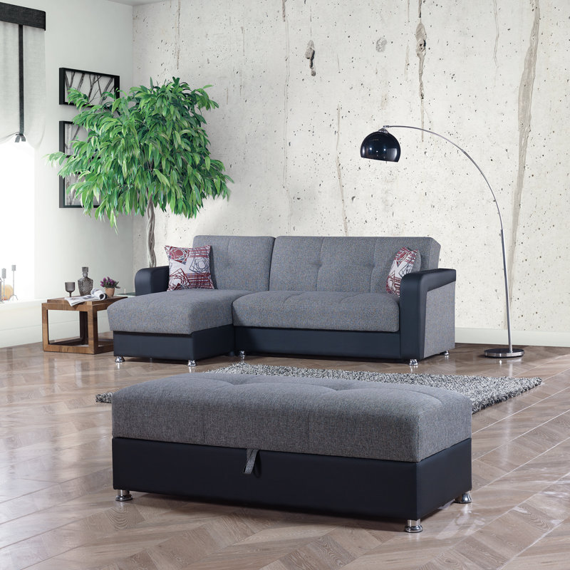 Glick Harmony Fabric Upholstered Modern Ottoman, Gray/Gray PU
