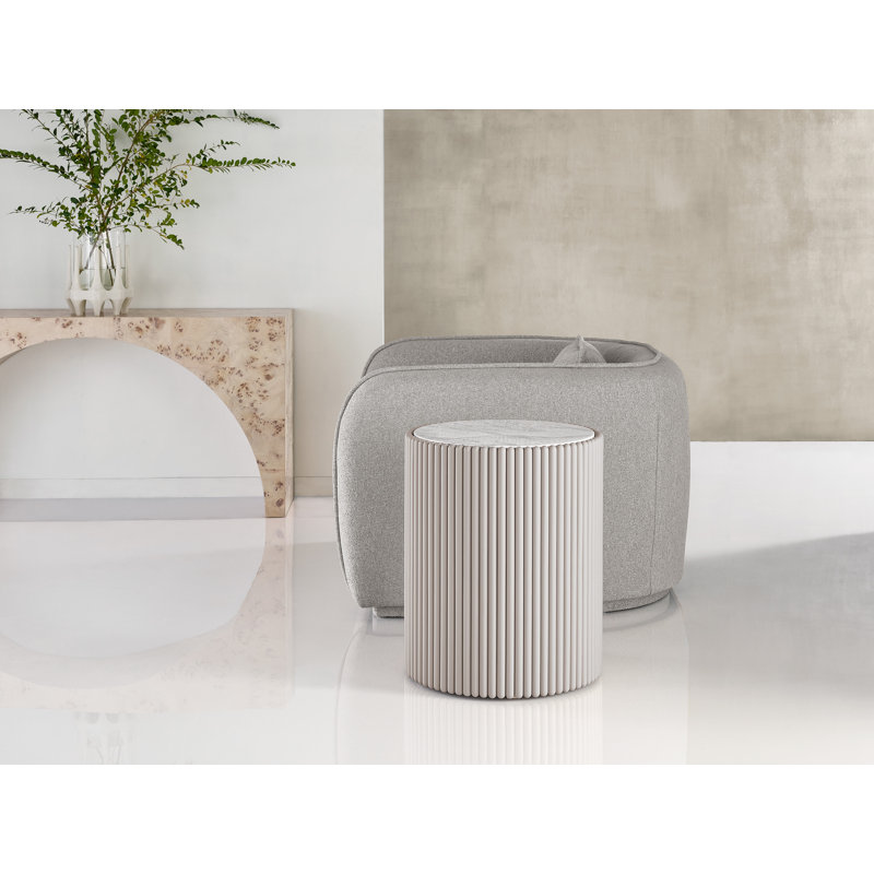 20" Mantra Carrara Stone Top Side Table