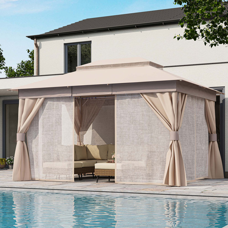 Lausaint Home 10'x13' Steel Patio Gazebo, Champagne