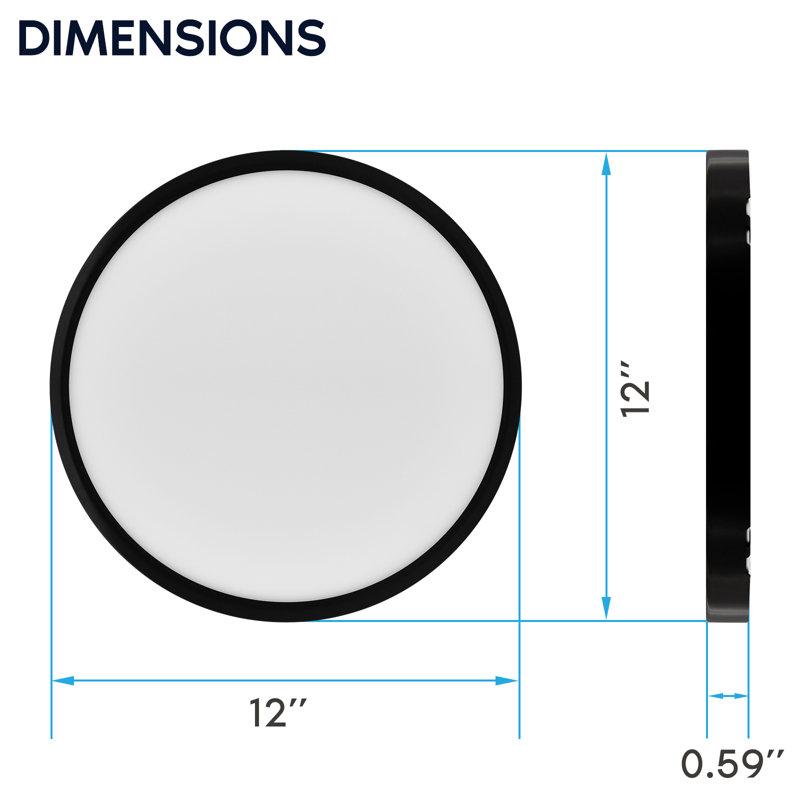  12 In. LED Flush Mount Light, Surface Mount, 5CCT, 1650LM, CRI90, 110°, 22W, Dimmable, Wet Rated & UL Listed, Round Slim + Black Trim 6 Pack