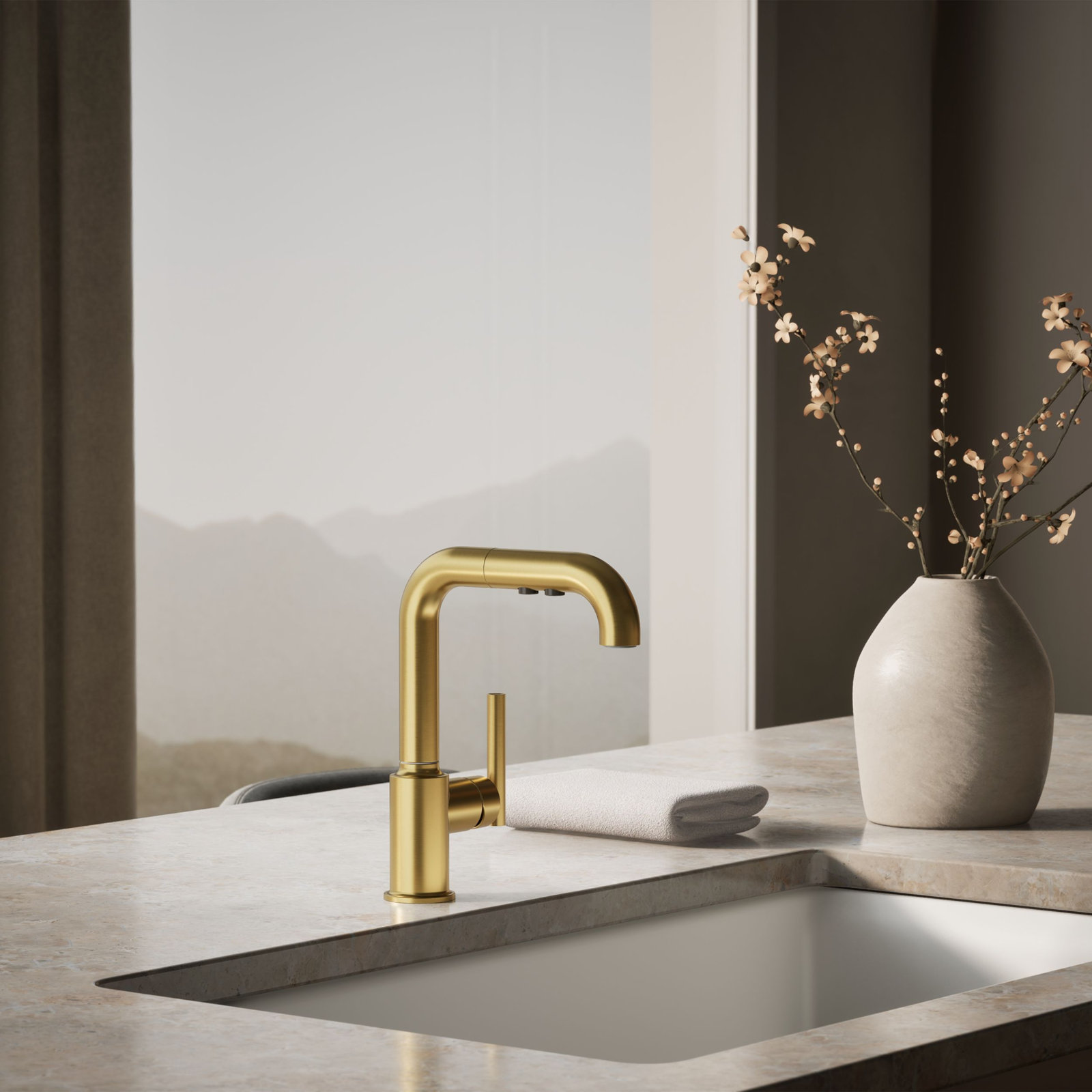 Purist Kitchen Faucet, Vibrant Brushed Moderne Brass