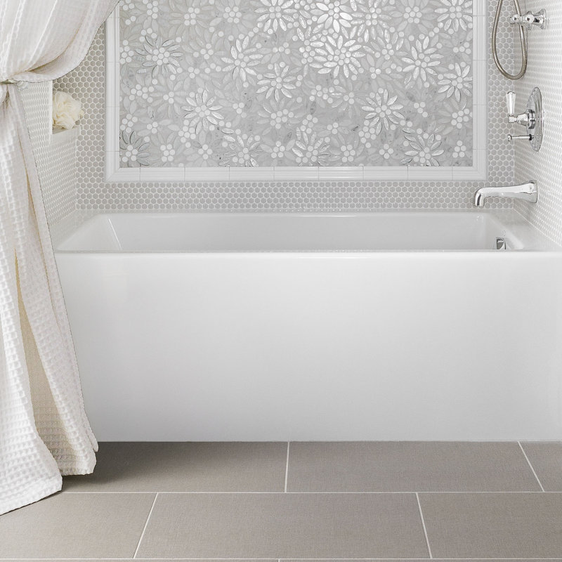 Sydney 60'' L Whirlpool Bathtub, White, Right, Satin Nickel