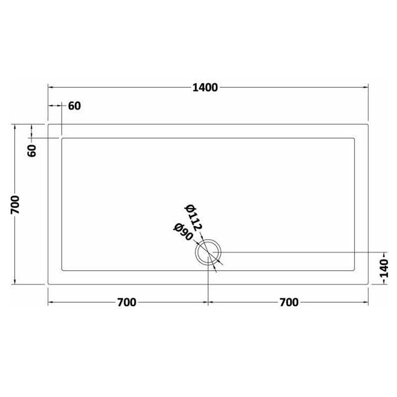 Standard Shower Tray - Slate Grey, 40mm H x 700mm W x 1400mm D, Centre