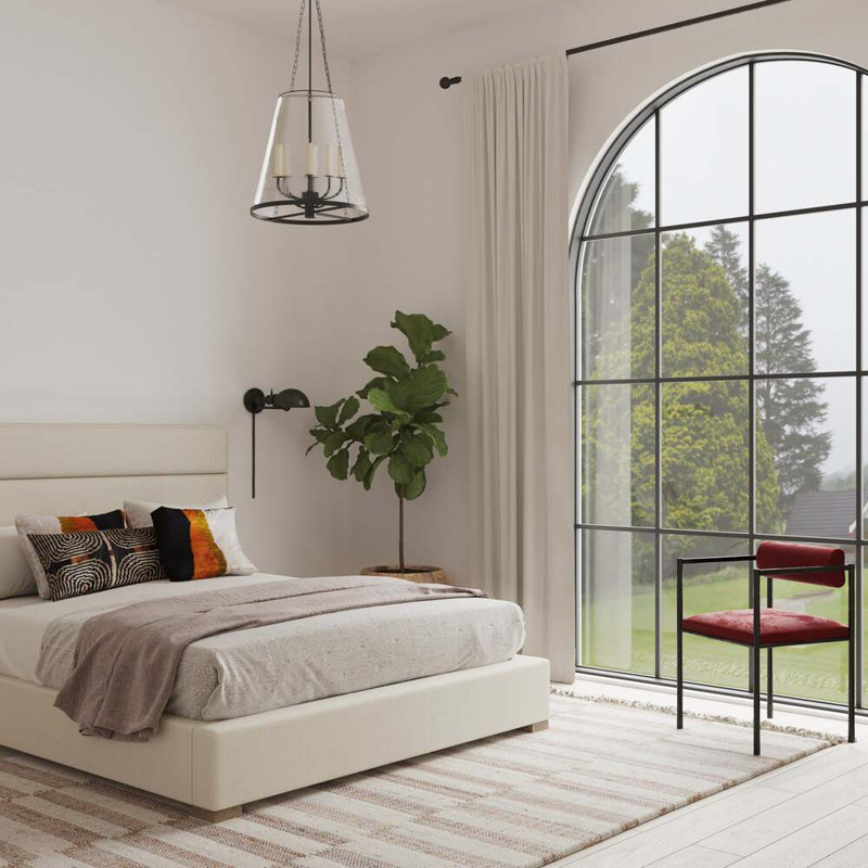 Boyd Upholstered Bed, Box Weave Linen Pumice, Full, Ebony