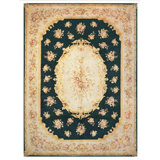 Savonnerie Wool Area Rug in Black