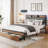 Metal Platform Bed Frame with Velvet Button-Tufted Headboard, 2 Storage Drawers, LED Light & USB Charging Port, Heavy Duty, Brown Wooden Panel, No Box Spring Needed-623376535