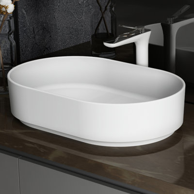 Solid Surface Pedestal Basin - Matte White. , Easy To Clean, . 14.92 In. Width, 22.33 Depth, 5.27 Height. 17.16 Lb. Weight. Contemporary. No Drainer & White Clean Easily, Contemporary Basin. Without