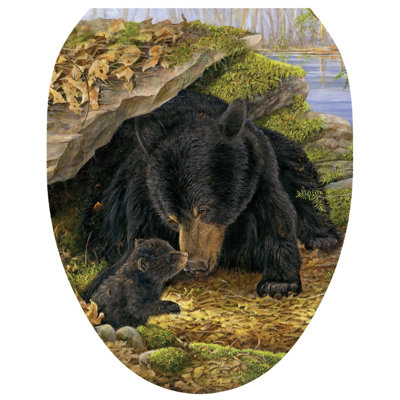 Lodge Black Bears Toilet Seat Decal – Toilet Tattoos Rustic Static Cling Vinyl Lid Cover Fits Round & Elongated Seats 