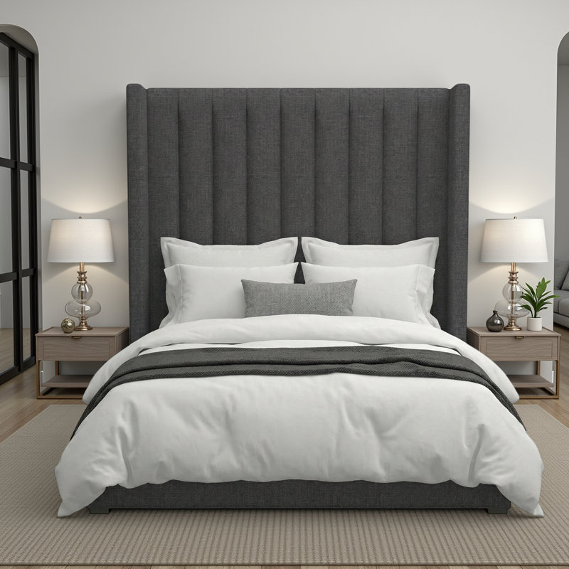 Lit plateforme tapissier Decost, Gris anthracite, Très grand lit