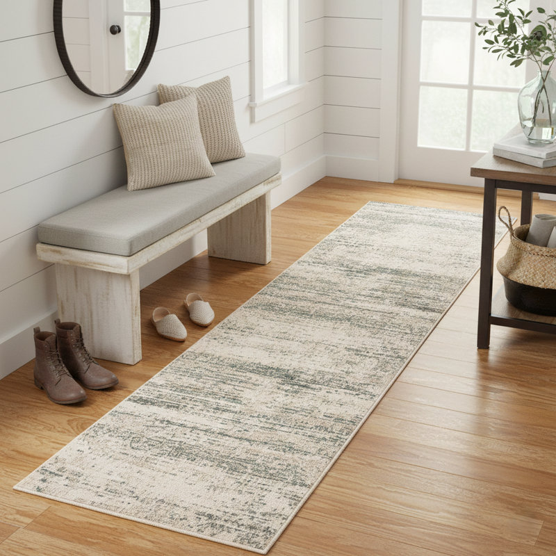 Tapis de couloir bleu sarcelle / brun / ivoire Nemoha, Tapis de couloir 2 pi 7 po x 10 pi