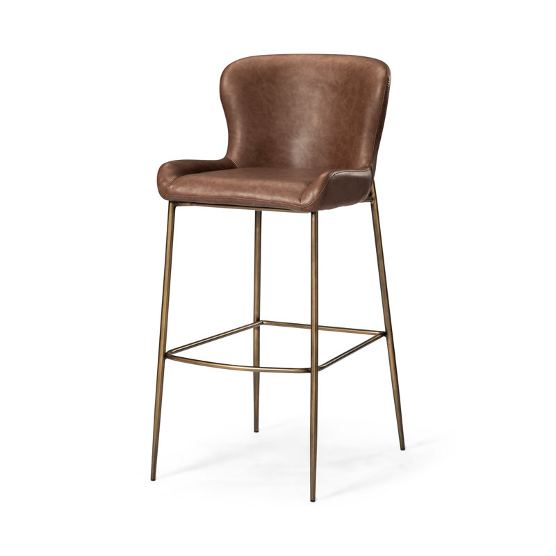 Maven Lane Naomi Stool Faux Leather, Cocoa Brown Seat/Antiqued Brass Frame, Bar Stool (30.9" Seat Height)