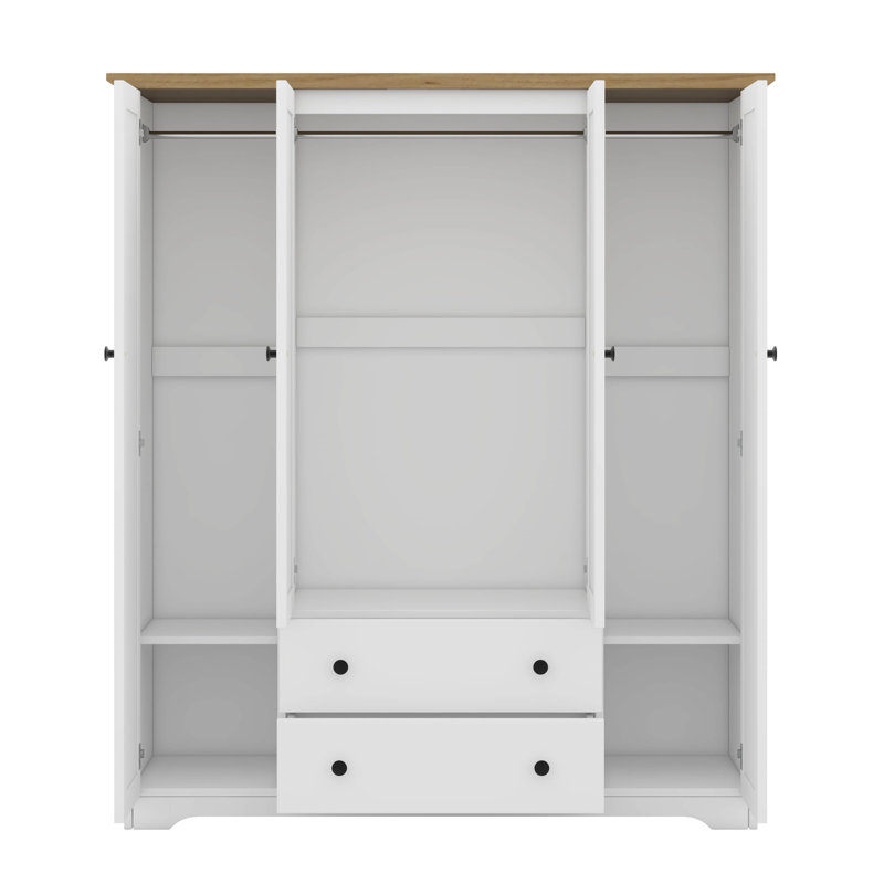 Armoire 4 portes avec 2 tiroirs, Blanc