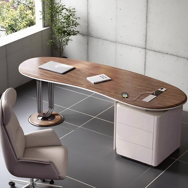 Bureau incurvé moderne en bois massif avec tiroirs et finition laquée Modern, H 29,53 po x l 55,12 po x P 27,56 po