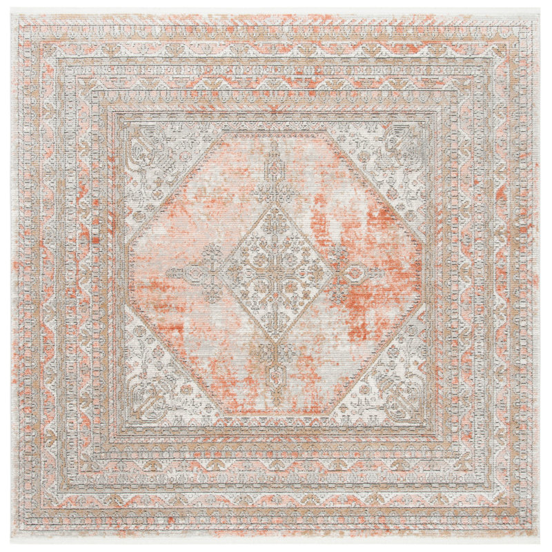 Tapis oriental rose / gris Radom, Carré 6 pi 7 po