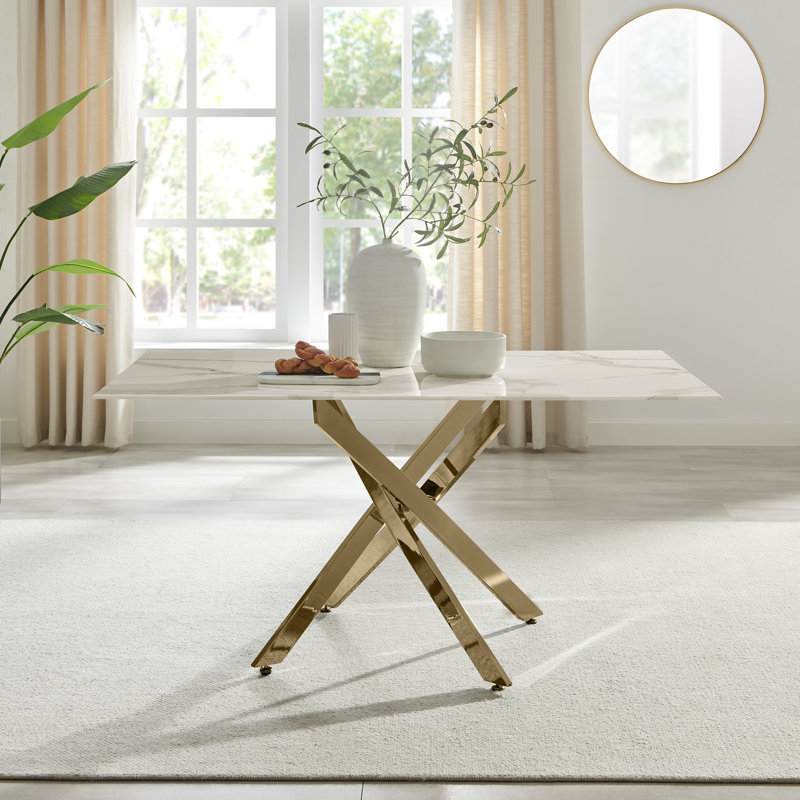 Atkisson Rectangular 150cm L x 90cm W Dining Table, Gold, White