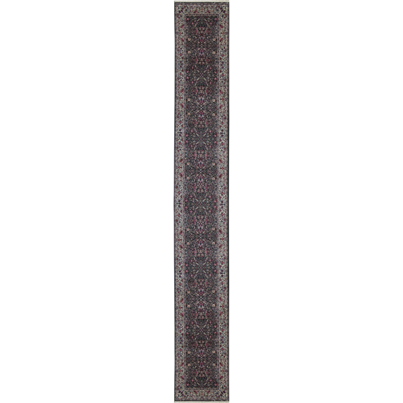 Tapis de couloir vert et ivoire noué à la main de haute qualité