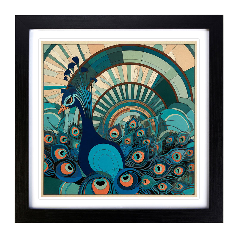 Peacock Constructivism No.2 - Framed Print, Black