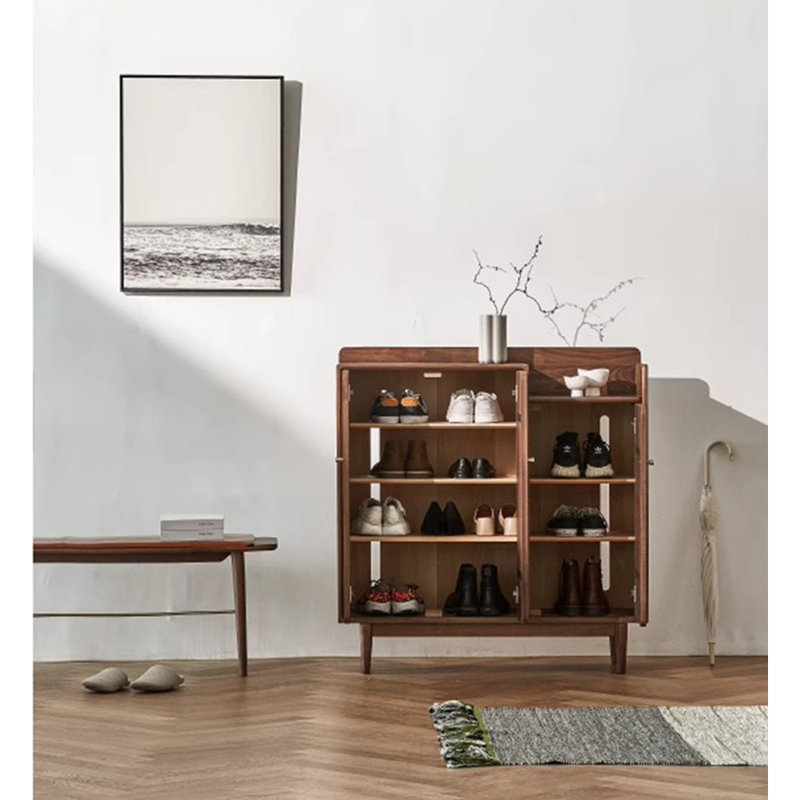 Armoire de rangement à chaussures simple à trois portes, Noyer