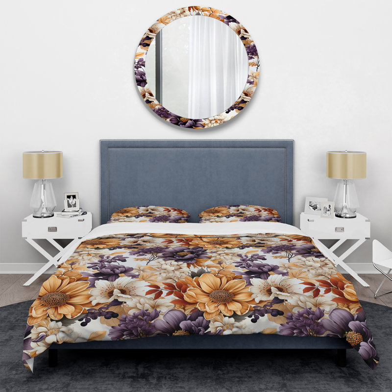 Ensemble de housse de couette beige et mauve composition de fleurs de chalet IV