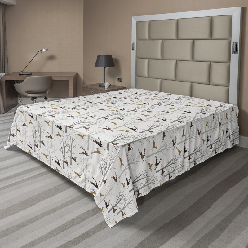 Forest Flat Sheet Earthy Colours Deer Trees Art Brown Eggshell and Pale Grey