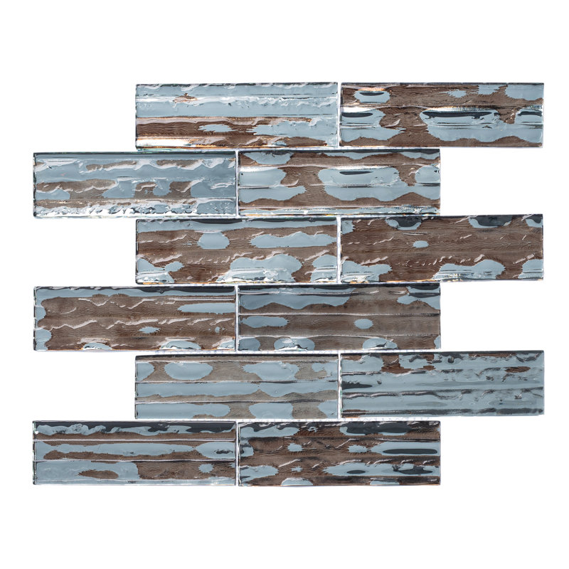 Pacifico Brick Joint Metal Look Polished Glass Wall and Floor Tile, Kopper