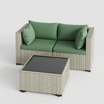 3 Pieces Design- Rattan Patio Sofa With Cushions