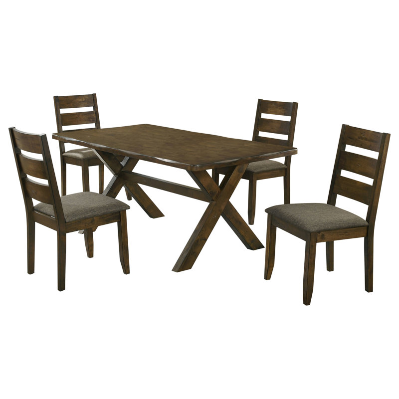 Rustic Brown 5 Dining Featuring Knotty Nutmeg Finish And Trestle Inspired Back Upholstered Armless Chairs With Table Comfortable Seats