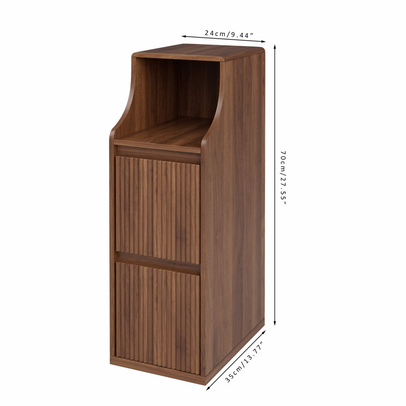 27" Tall Fluted End Table Set With 2 Drawers, Mid-century Modern Narrow End Table(set Of 2), Walnut