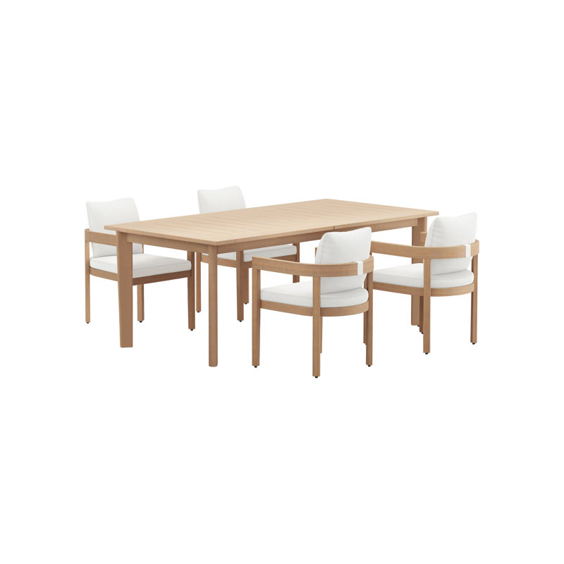 Pablo Solid Acacia Wood Dining Set With Table And Chairs, White, 4