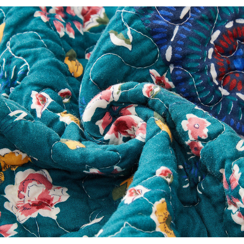 Cotton Floral Coverlet, Full Bedspread + 2 Shams