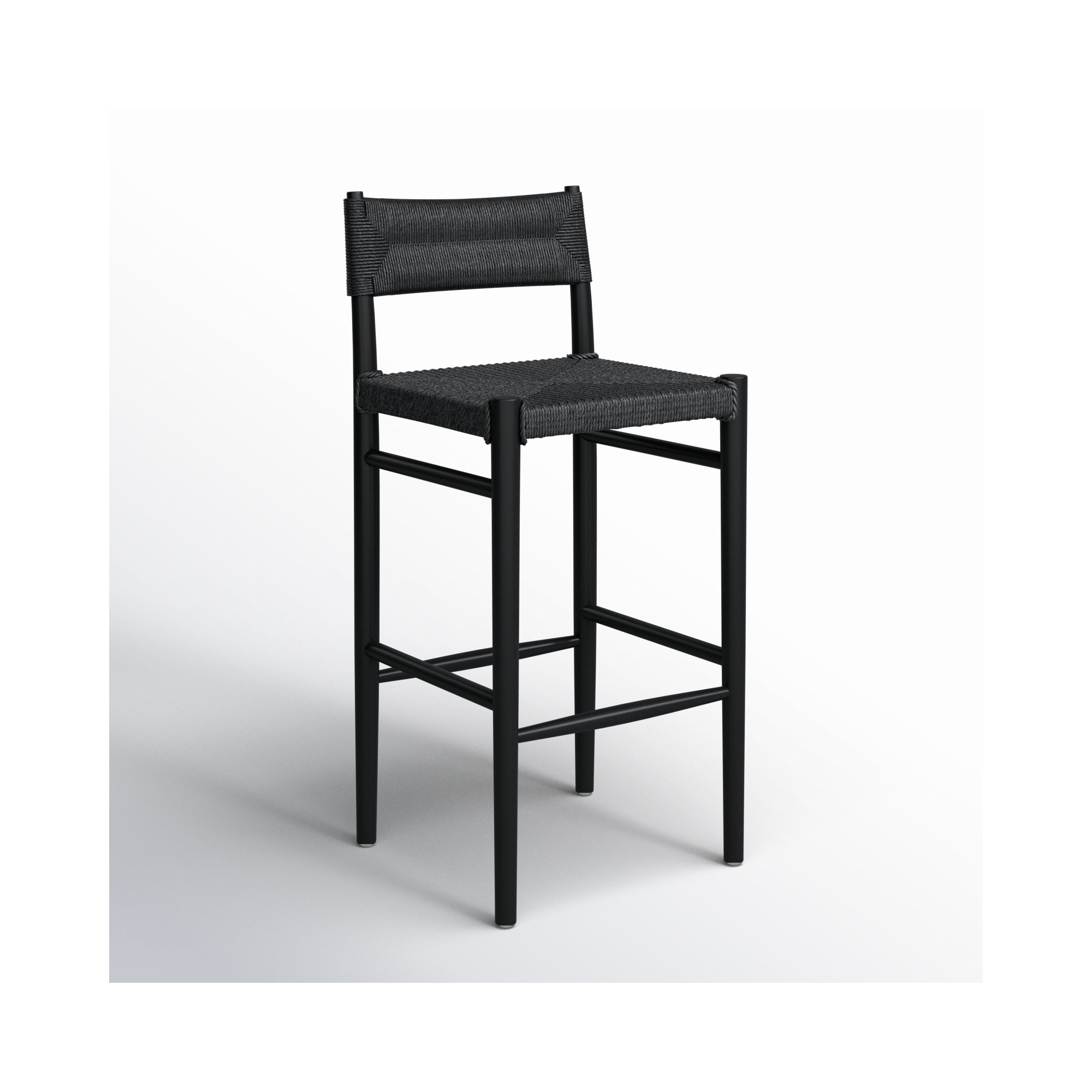 Teak Outdoor Bar Stool, 30", Black, Black
