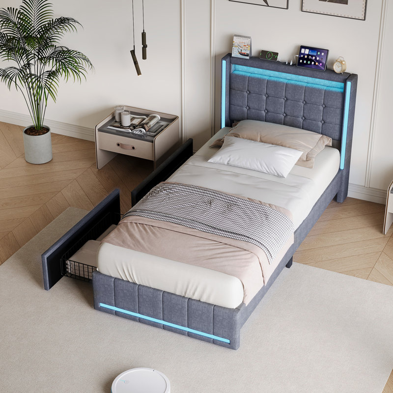 Upholstered Bed, Single (3'), Grey