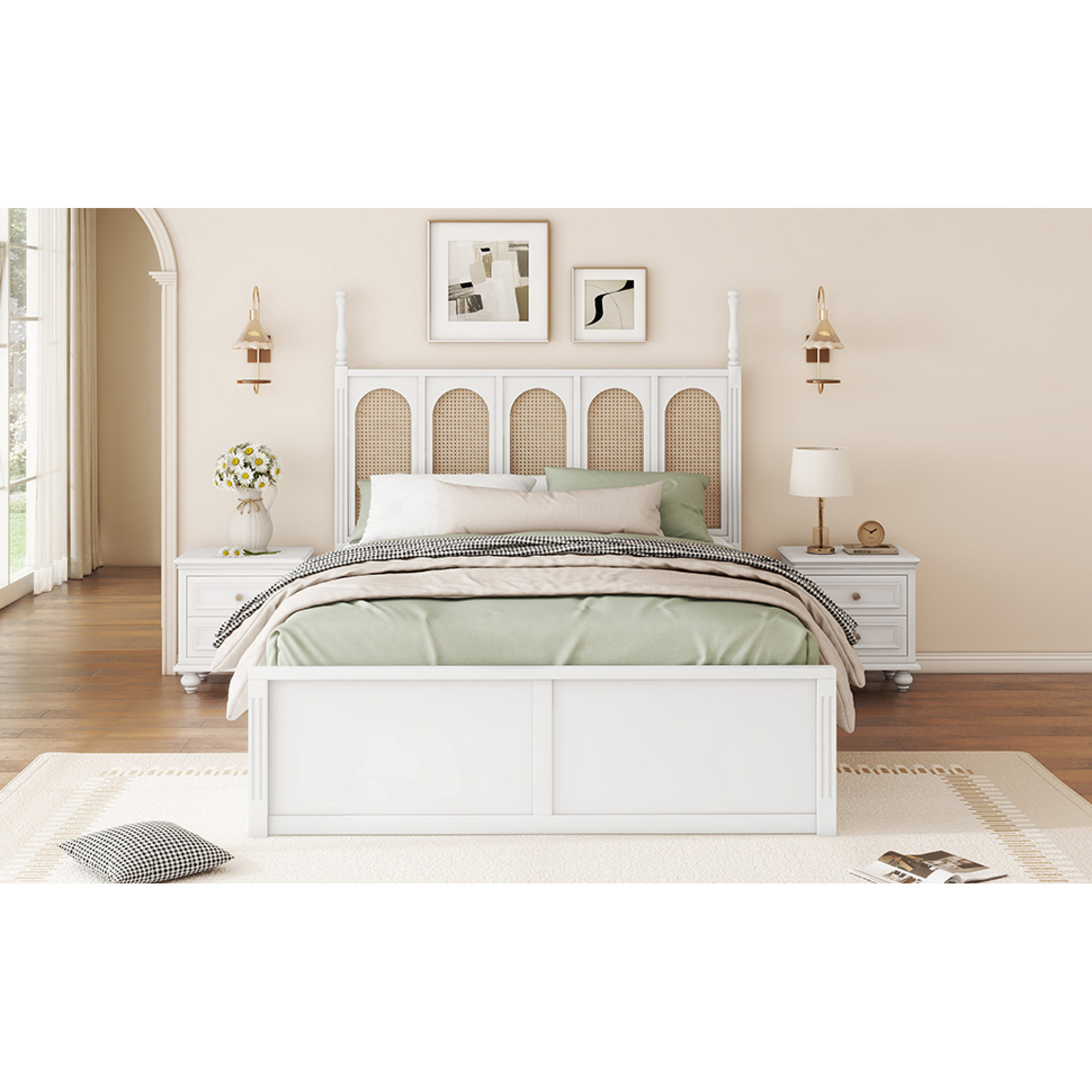 Latitude Run® Elegant Queen Size Rattan Platform Bed With Storage And ...