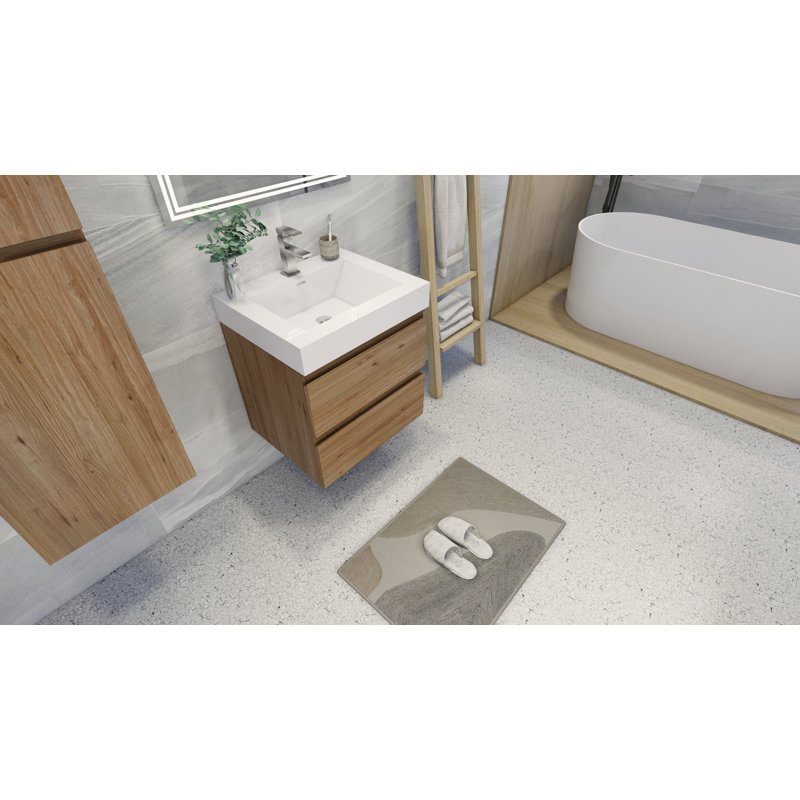 Boubacar Single Bathroom Vanity with Acrylic Top, Natural Oak