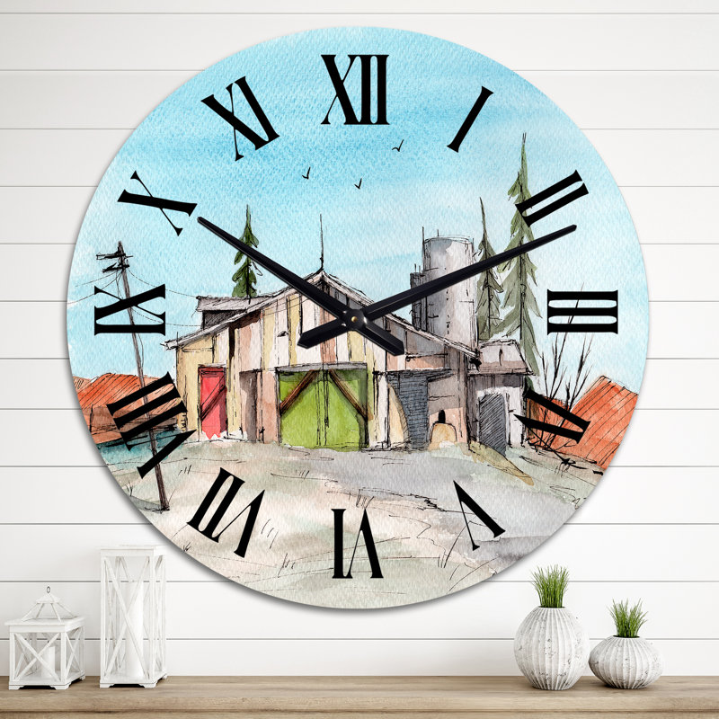 Wooden Barn With A Green Door - Country Wall Clock, Large