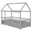 Lit de plancher en bois avec cadre de toit de maison, garde-corps de clôture-753637628-753637629