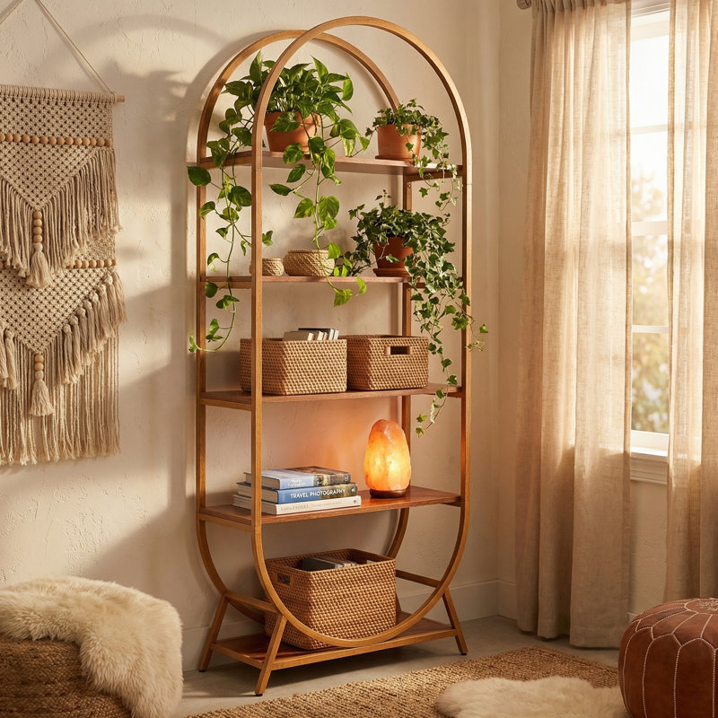 70.8" Modern 5-Tier Arched Bookcase