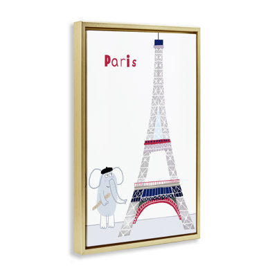 Cadre flottant éléphant et tour Eiffel, design par Carla Daly