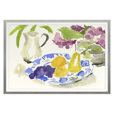 Blue Plate With Pears Print by Dana Gibson
