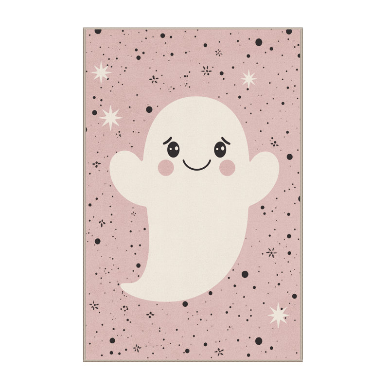 Soft Plush Fearon Halloween Modern & Contemporary Abstract Area Rug in Pink – Beige Binding, 8x10