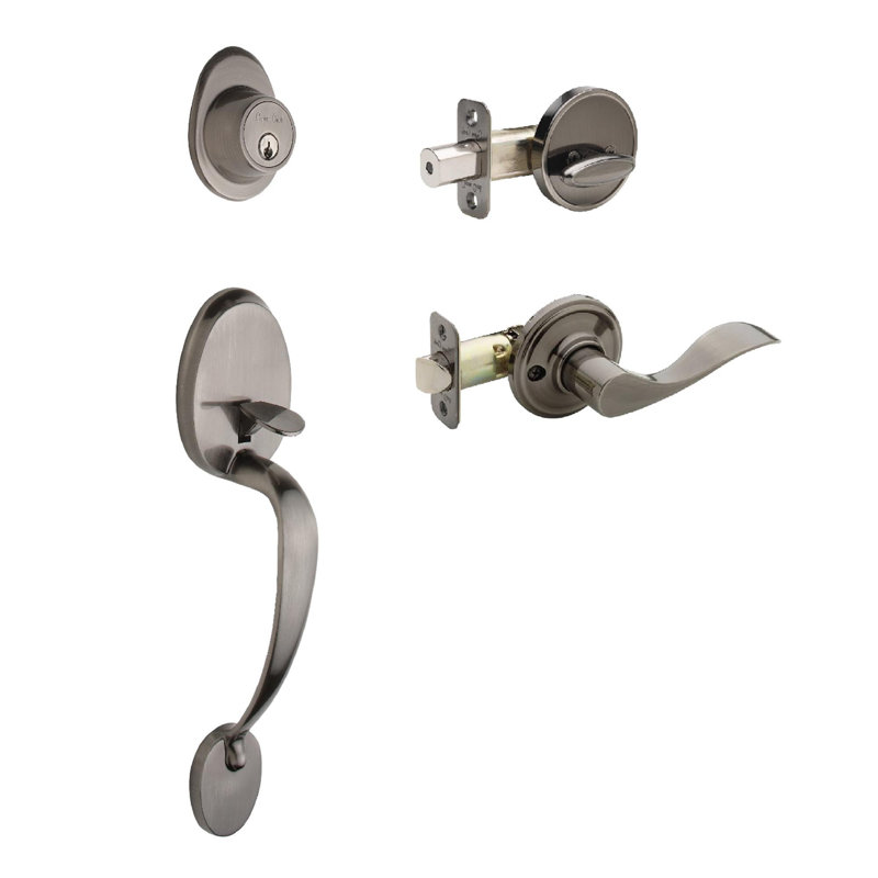 Jeu poignées en cuivre creek avec verrou cylindrique simple et levier de porte cuivre creek et rosette Colonial, Gauche