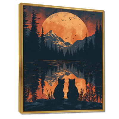 Reproduction d'art murale jaune, noir, été, lune, lac, coucher de soleil I