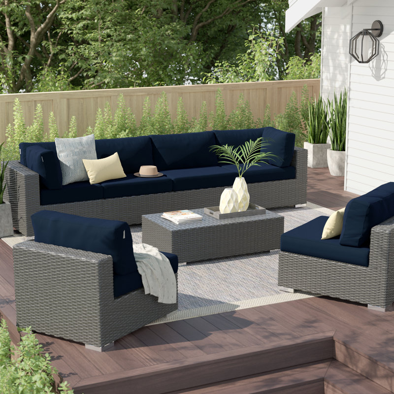 Ensemble modulaire d'extérieur 7 pièces Modway, Toile bleu marine Sunbrella®