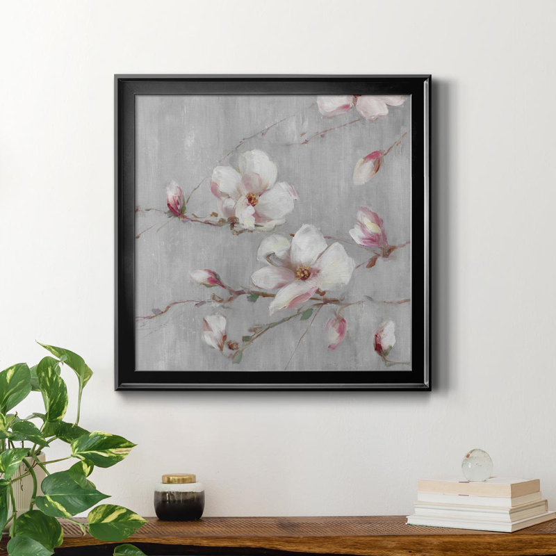 Magnolia Spring II - peinture sur toile encadrée, H 26,5 po x l 26,5 po x P 1,5 po, Noir