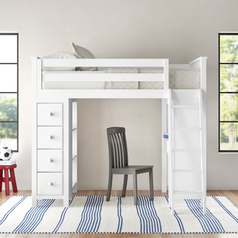 Gannon Kids Twin Loft Bed with Drawers, White